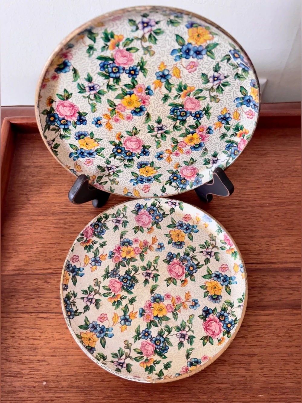 Vtg Highmount Japan Chintz Floral 7” Plates Set 4 MCM Alcohol Proof Cottagecore